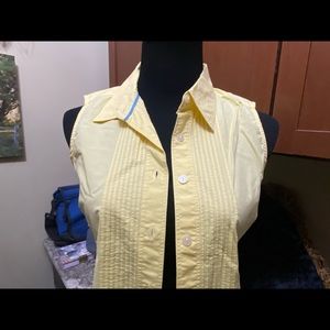 Tommy Hilfiger Button Sleeveless Pleated Detail Top Blouse size 6 Yellow